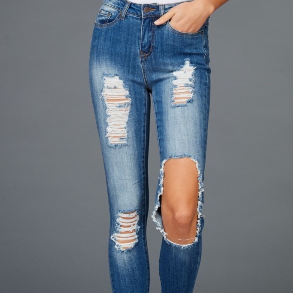 High Waist Destroyed Denim